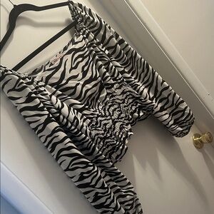 BCBG Zebra Print Women's Off Shoulder Crop Top